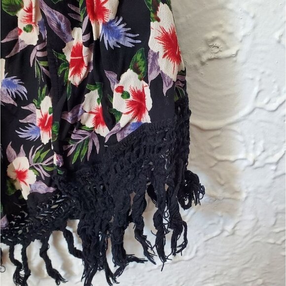 Zara Trafaluc Black Floral Open Vest Fringe - Picture 5 of 6